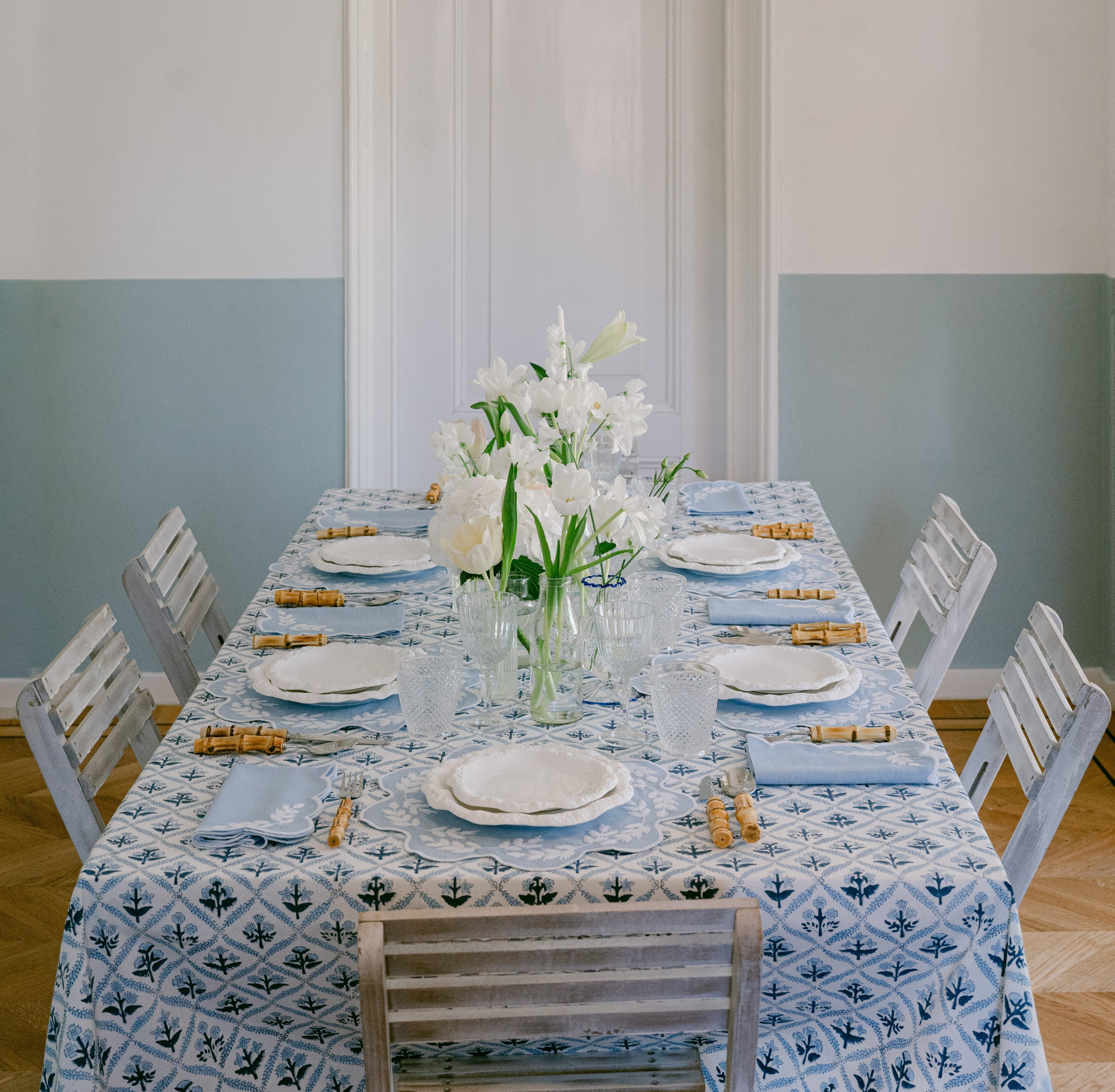 Henriette - Luxury Linens Table Cloth Bluebell Tablecloth