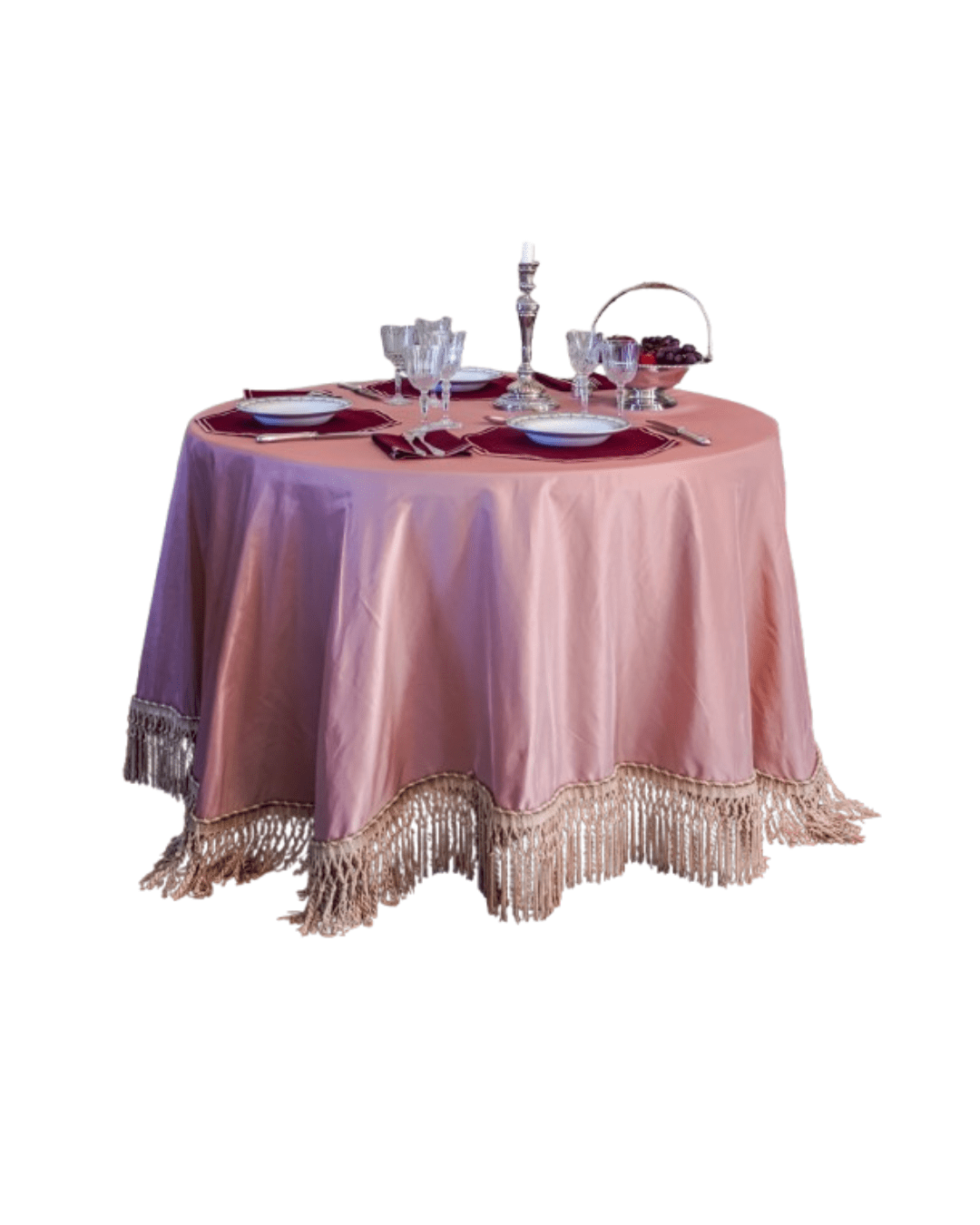Henriette - Luxury Linens Table Cloth Fringed Tablecloth Pink