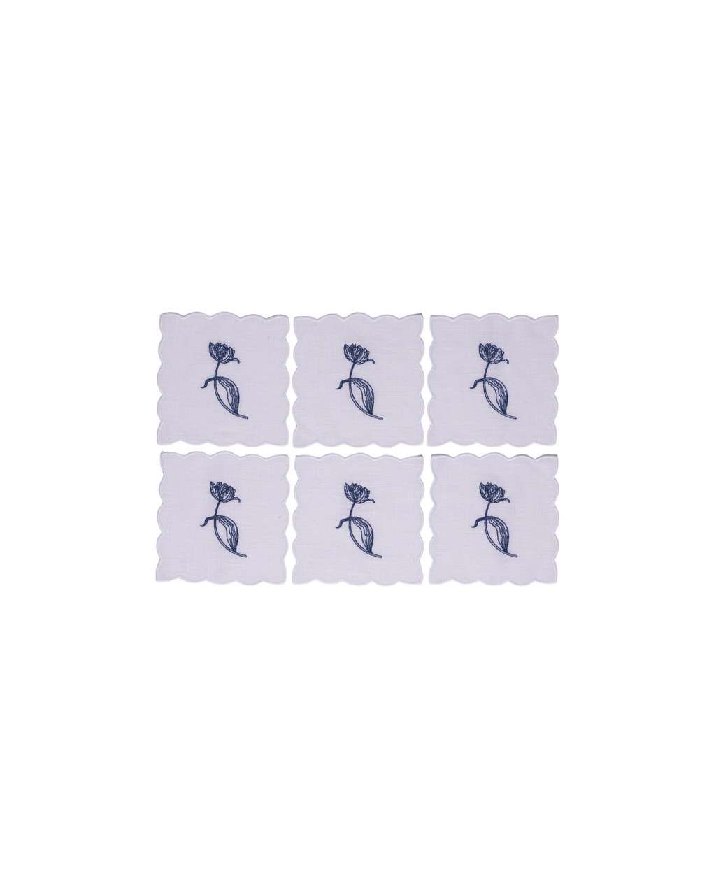 Henriette - Luxury Linens Tulip Cocktail Napkins with Navy Blue (set of 6)