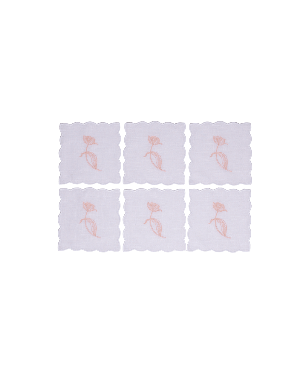 Henriette - Luxury Linens Tulip White Cocktail Napkins with Nude (set of 6)