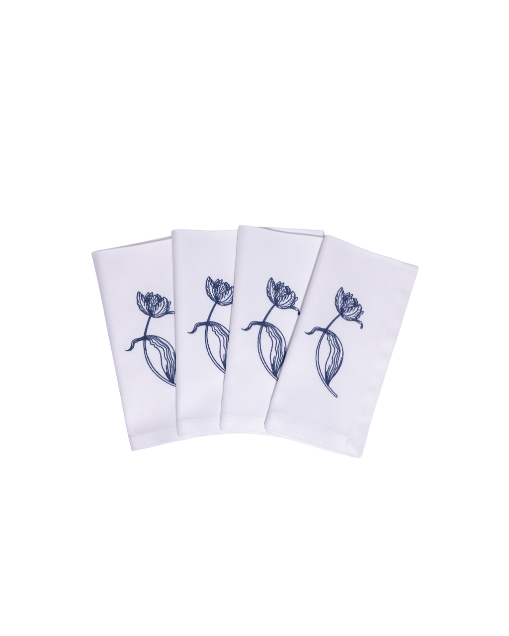 Henriette - Luxury Linens Tulip White Napkins with Navy Blue (set of 4)