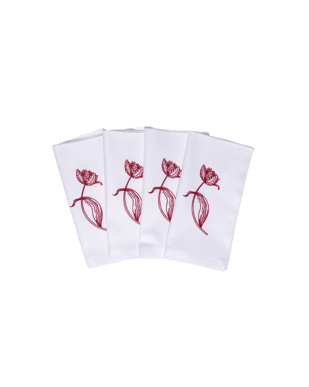 Henriette - Luxury Linens Tulip White Napkins with Ruby Red (set of 4)