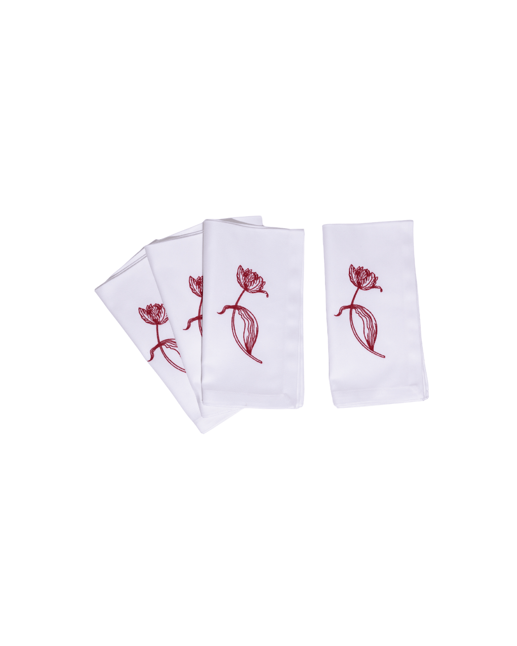 Henriette - Luxury Linens Tulip White Napkins with Ruby Red (set of 4)