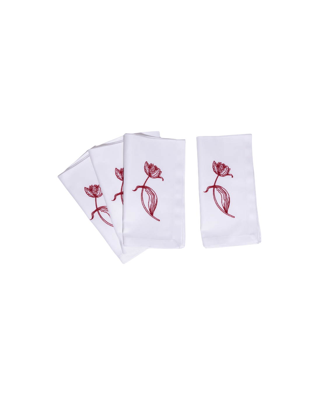 Henriette - Luxury Linens Tulip White Napkins with Ruby Red (set of 4)