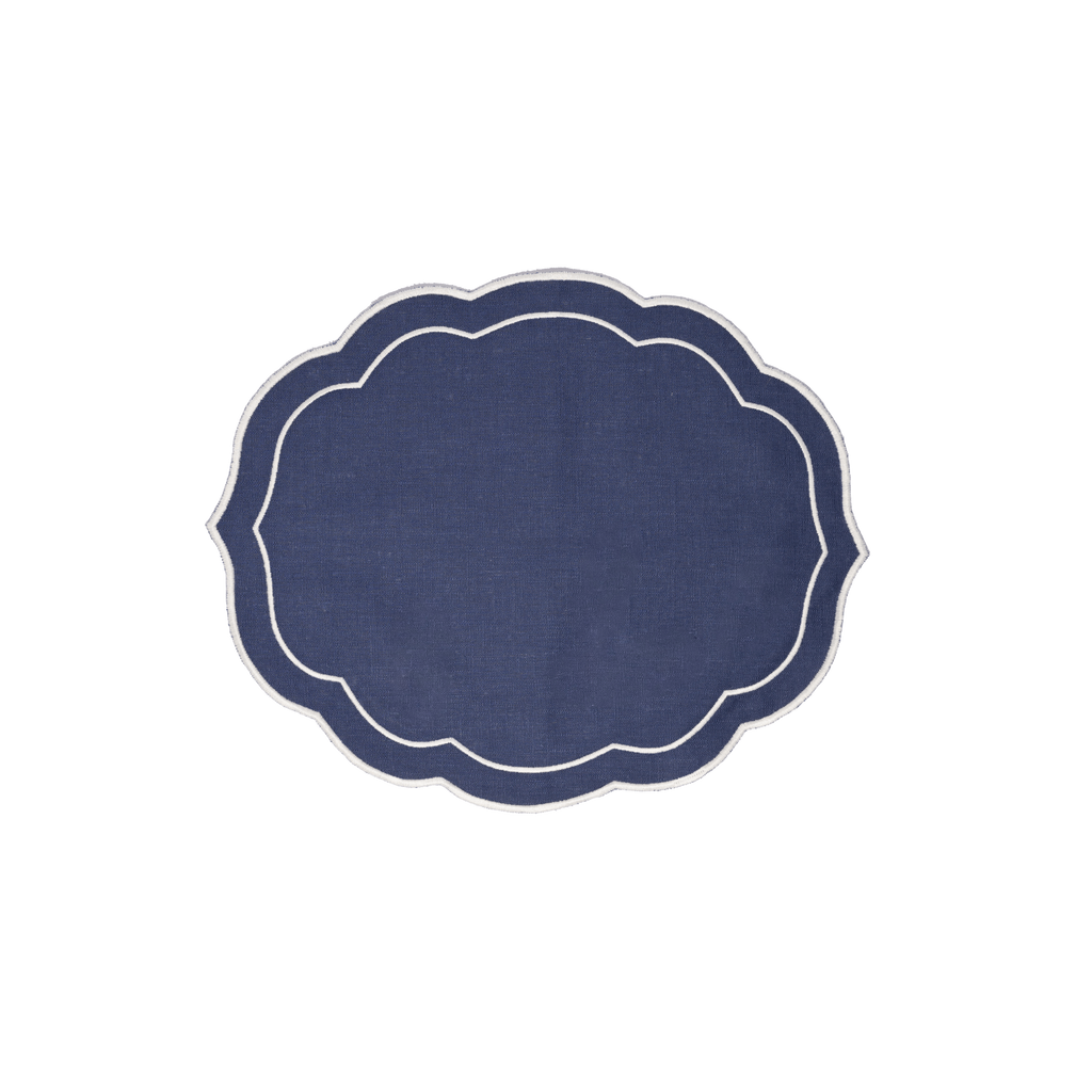 Henriette - Luxury Linens Placemats Oval Navy Blue with White Placemats (set of 4)